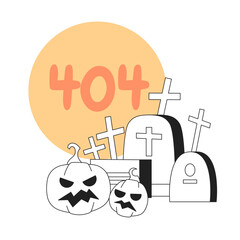 Poster - tombstones pumpkins with moon black white error 404 flash message. graveyard spooky. monochrome empt