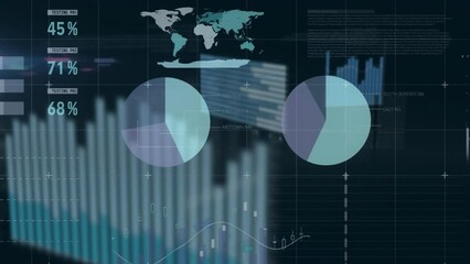 Wall Mural - Animation of statistical data processing over grid network against black background