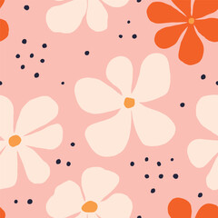Wall Mural - Beautiful floral seamless pattern. Vector texture with hand drawn flowers. Seamless floral background in retro style