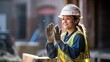 portrait of a female construction worker in hard hat