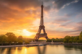 Fototapeta Boho - Eiffel Tower's Majestic Silhouette at Sunrise