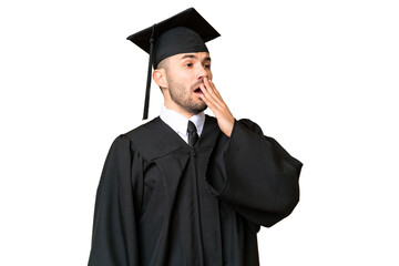 Wall Mural - Young university graduate man over isolated chroma key background yawning and covering wide open mouth with hand