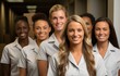 © FrankBoston - Female clinic staff in white robes, generative ai