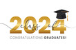 Vector illustration of gold design for graduation ceremony. Class of 2024. Congratulations graduates typography design template for shirt, stamp, logo, card, invitation etc.