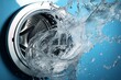 Washing machine drum with clean water flow and splashes. Laundry, washing powder concept, Generative AI