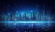 Metaverse smart technology city. Digital futuristic data skyscrapers on technological blue background. Business, science, internet concept, Generative AI