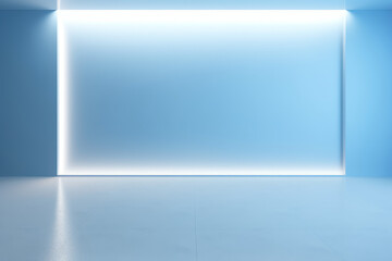 Canvas Print - Minimalistic Blue Interior: Elegant Presentation Background with Built-In Lighting. Generative AI.