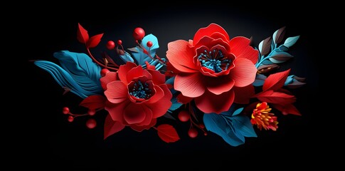 3d beautiful flowers in digital form, in the style of dark compositions, hyper-detailed illustration