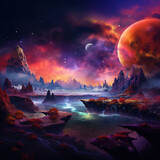 Fototapeta  - landscape with moon and stars, mars