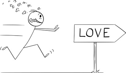 Sticker - Person Running for Love , Vector Cartoon Stick Figure Illustration