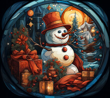 クリスマス雪だるまステンドグラス 無料画像 - Public Domain Pictures