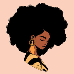 portrait of black african woman face on pastel background. beautiful woman. flat cartoon vector illu