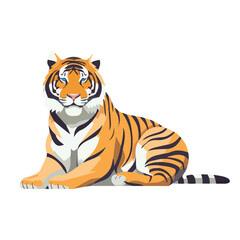 Sticker - Cute tiger isolated. Beautiful image of a tiger. Tiger in flat style.