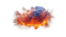 Blue And Orange Flaming Brain Burning Fiercely And Emitting Flames Isolated On Transparent Background
