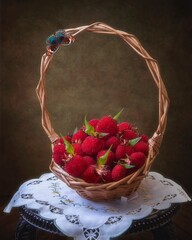 Wall Mural - Still life with a basket of Tibetan raspberries