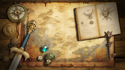 Wall Mural - Fantasy background with old map