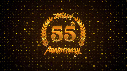 Wall Mural - Luxury Golden Shiny Happy 55th Anniversary Logo On Golden Brown Star Shape Particles Sparkle Pattern Background