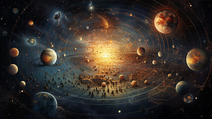 Wall Mural - astrology and astronomy background planets and space orbits of planets in the solar system abstract background