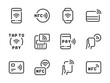 NFC and Contactless Payment vector line icons. Credit Card and Cashless Purchase outline icon set. Wireless Payment, Tap to Pay, Pos Terminal, Send Money and more.