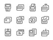 Credit Card and POS Terminal vector line icons. Finance and Payment outline icon set. Money Transfer, Wireless Payment, NFC, Send to Card, Swipe Your Card and more.