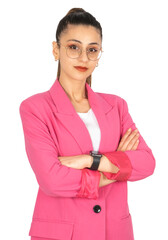 Wall Mural - Successful business woman, portrait of serious brunette successful business woman. Office female worker, manager, luxury lady folded arms posing transparent png image.