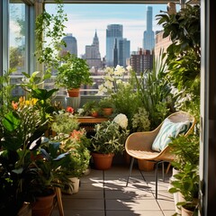 Canvas Print - Urban jungle, love for plants concept. Interior of cozy home garden with fresh green houseplants, natural home decor