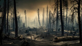 Fototapeta Zachód słońca - Wildfires aftermath