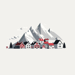 Wall Mural - Group of small houses in mountains vector flat isolated illustration