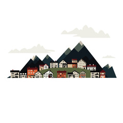 Wall Mural - Group of small houses in mountains vector flat isolated illustration