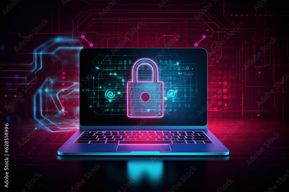 Computer with a padlock on the screen. Cybersecurity, ransomware, email ...