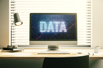 Aufkleber - Creative Data word hologram on modern laptop monitor, big data and blockchain concept. 3D Rendering