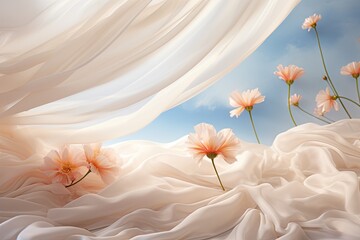 Beautiful, delicate silk flover background, factory fabric texture.