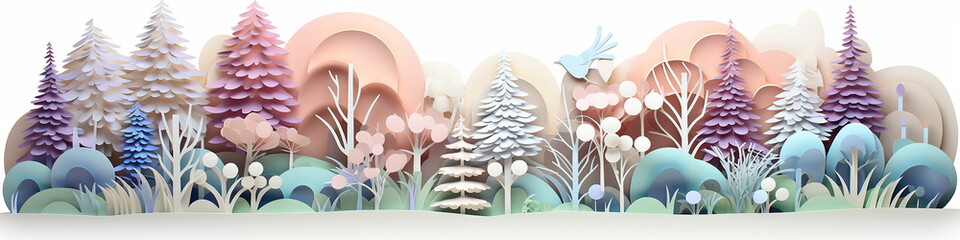 Canvas Print - paper sculpture nature landscape row long background.