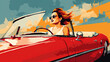 woman in red cabrio car