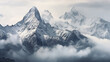 © kichigin19 - panorama landscape of mountains snowy peaks of rocks in fog and clouds.