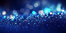 Sapphire Glitter Bokeh Background. Unfocused Shimmer Royal Blue Sparkle. Crystal Droplets Wallpaper. Sequins, Generative AI