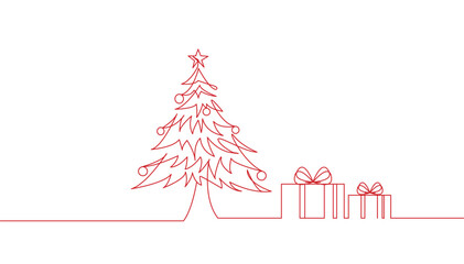 Wall Mural - Christmas Tree line art style eps 10