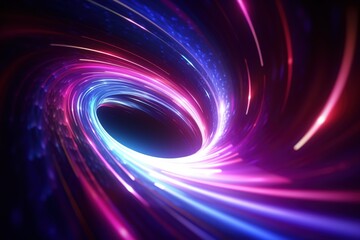 Wall Mural - abstract futuristic background with pink blue glowing neon moving high speed wave lines and bokeh li