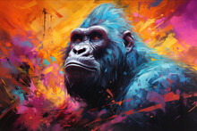 Imaginative AI-crafted Photo Featuring A Gorilla Immersed In A Kaleidoscopic World Of Colors. This Visually Stunning Image Adds A Touch Of Surrealism To Nature's Majesty.