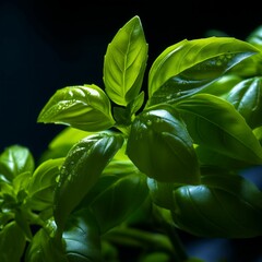 Poster - AI generated illustration of a vibrant of green foliage covered in glistening droplets of water