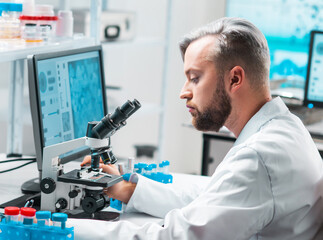 Wall Mural - professional scientist is working on a vaccine in a modern scientific research laboratory. genetic e