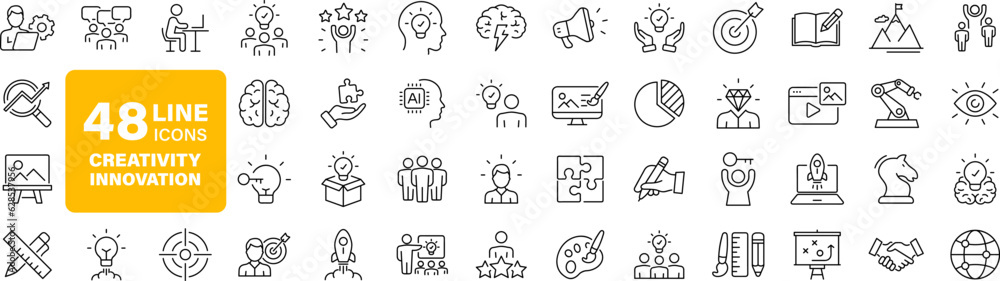 Creativity innovation set of web icons in line style. Creative business ...