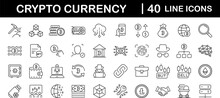 Cryptocurrency Set Of Web Icons In Line Style. Crypto Technology And Blockchain Icons For Web And Mobile App. Crypto Currency, Bitcoin, NFT, Technology, Decentralized Finance, Encryption, Token