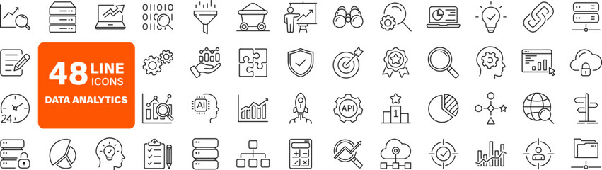 data analytics set of web icons in line style. data analysis icons for web and mobile app. data proc