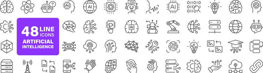 artificial intelligence set of web icons in line style. ai technology icons for web and mobile app. 