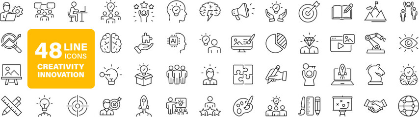 creativity innovation set of web icons in line style. creative business solutions icons for web and 