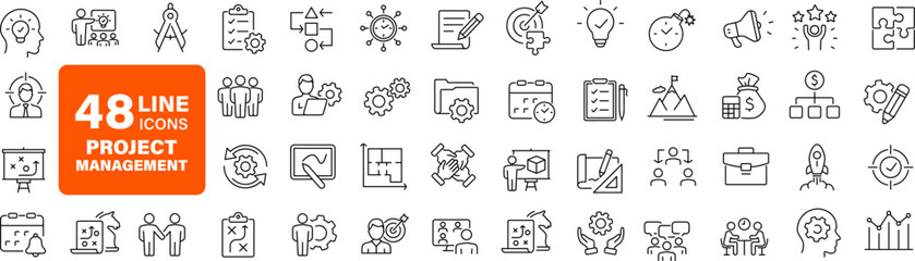 project management set of web icons in line style. business or organisation management icons for web