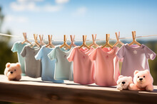 Baby Clothes Hanging On Clothesline Gender Reveal Conception Ai Generated Art