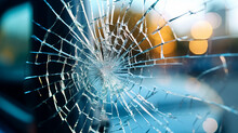 Car Glass Broken In Cracks Abstract Background.