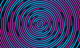 Fototapeta  - Abstract background with circle line pattern spin blue pink glitch light isolated on black background in the concept of music, technology, digital